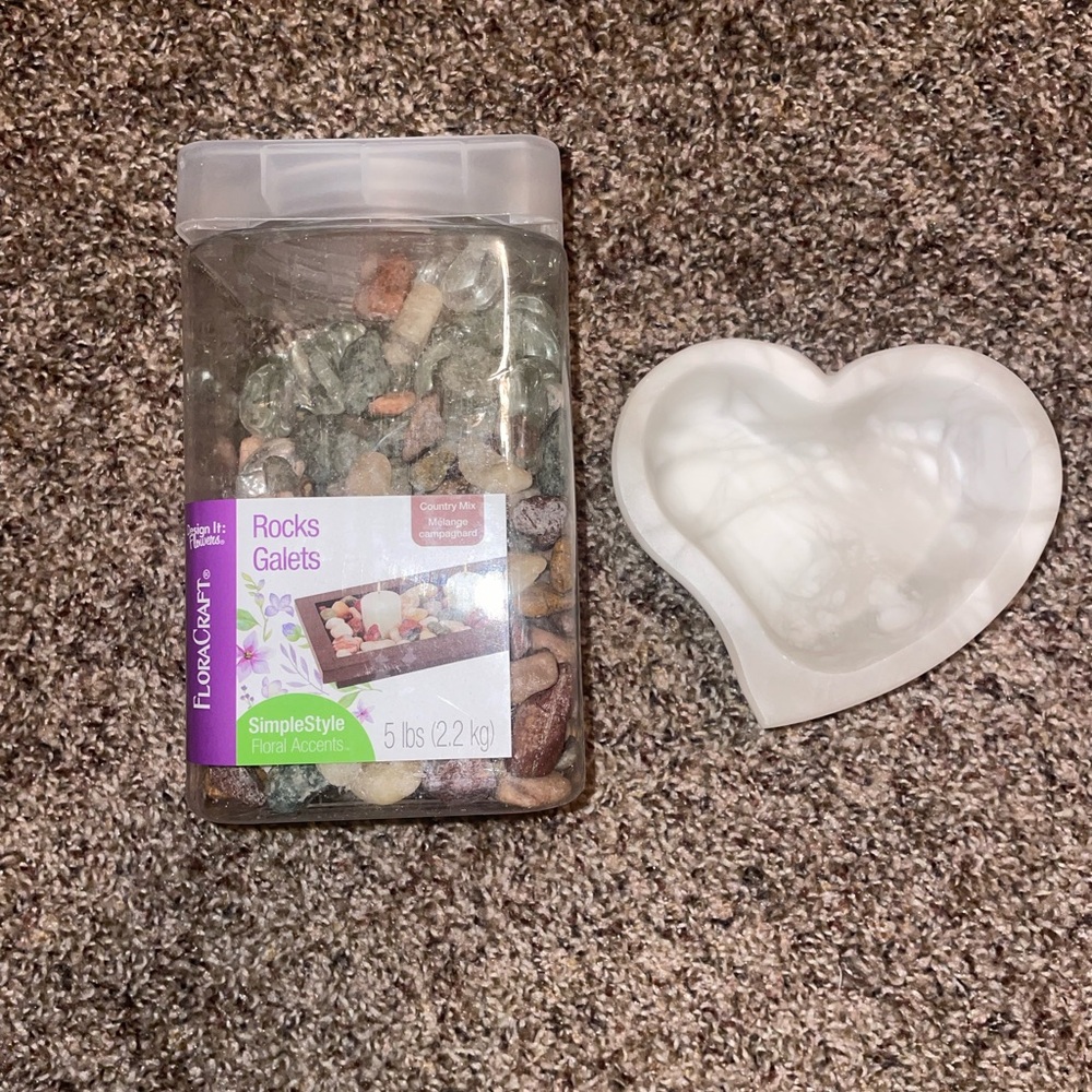 Decorative Rocks and Heart-Shaped Dish